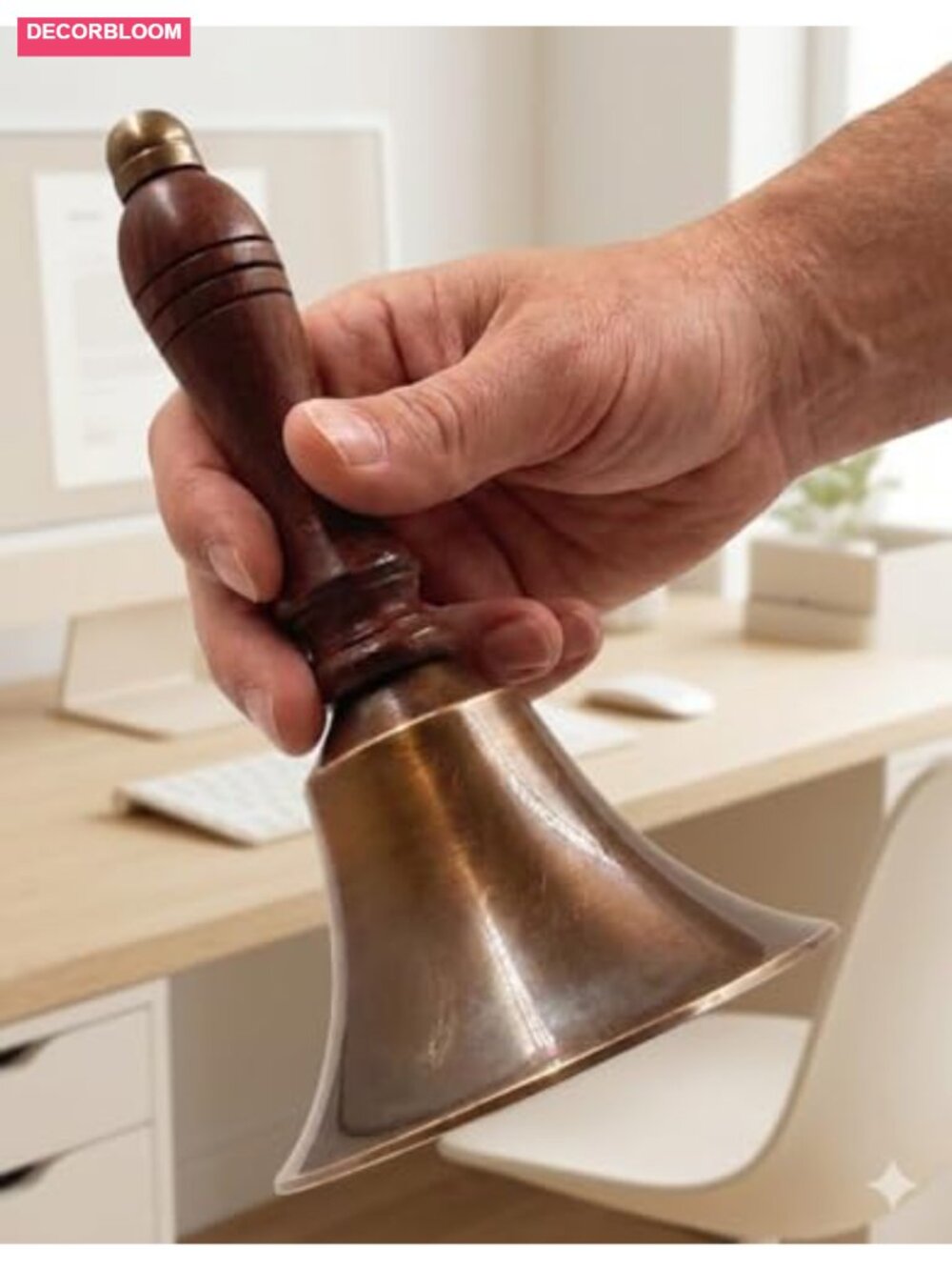 Loud Brass Hand Call Bell with Wooden Handle for Wedding School